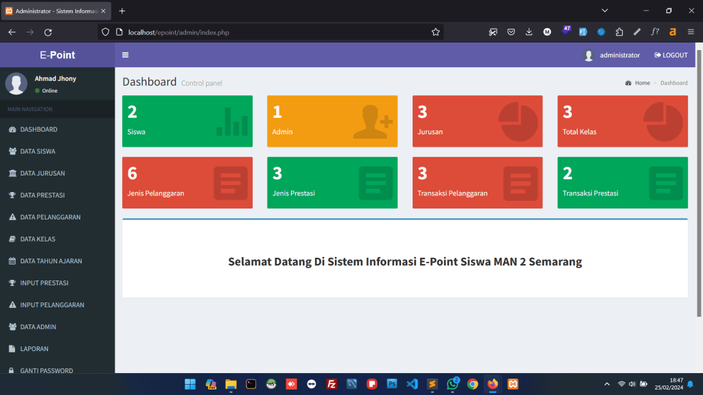 Aplikasi Poin Pelanggaran dan Prestasi Siswa Berbasis Web
