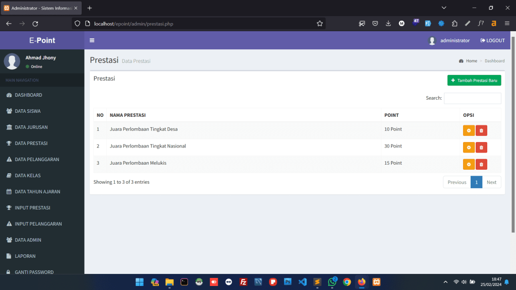 aplikasi prestasi siswa php