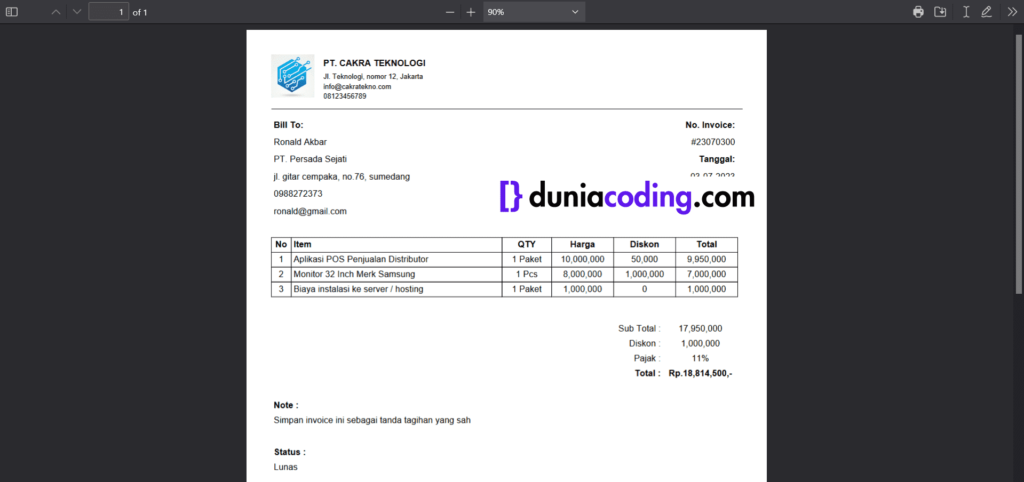 Aplikasi Tagihan Invoice Berbasis Web
