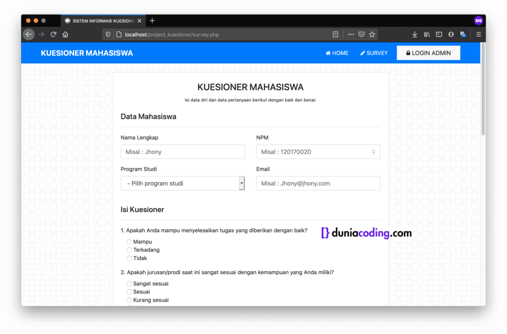 aplikasi kuesioner berbasis web php