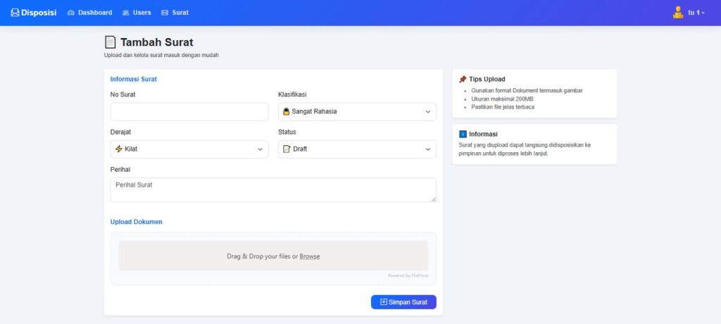 Aplikasi disposisi surat berbasis web