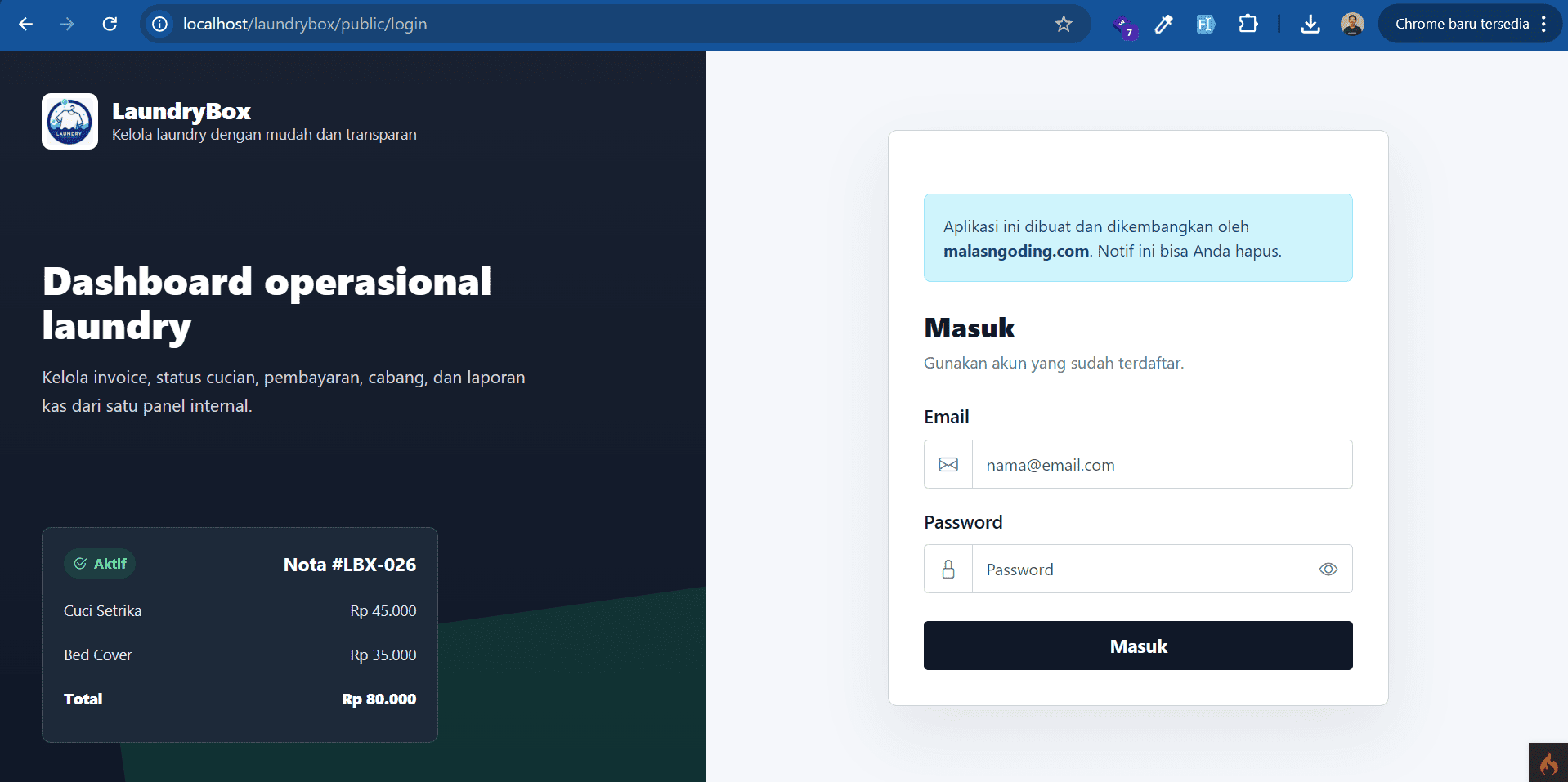 Aplikasi Manajemen Laundry Berbasis Web Dengan Codeigniter 4