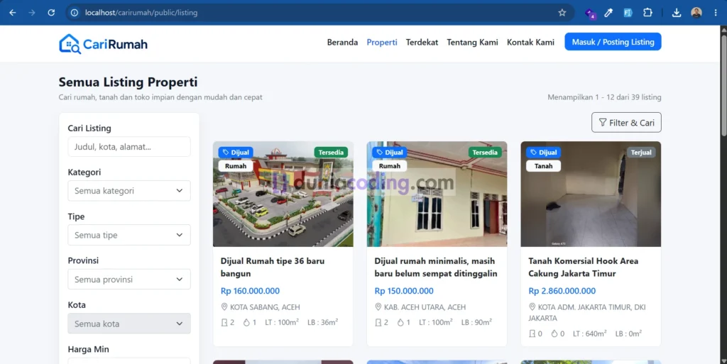 website situs listing properti berbasis web